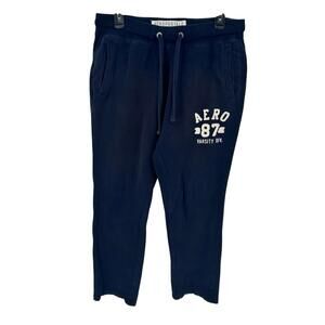 Aeropostale Sweats Womens Size MEDIUM Y2K Comfy Pants Chunky Logo Navy GUC